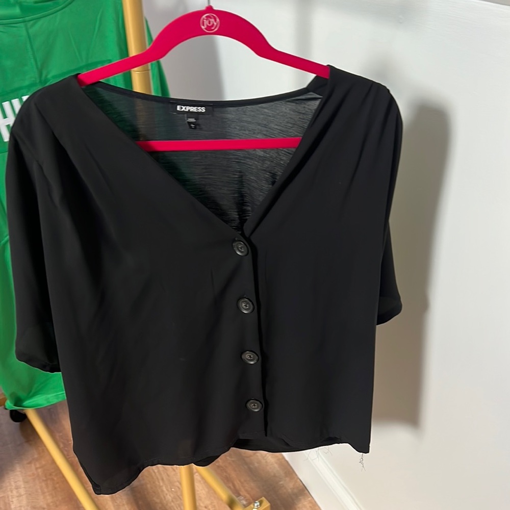 Express Black v-neck button down tshirt